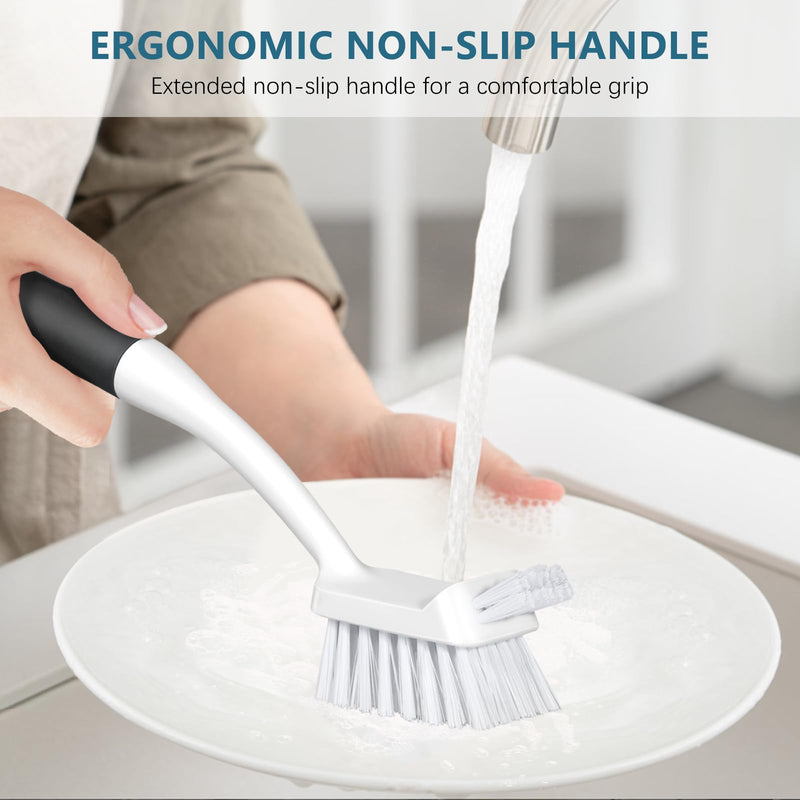 SetSail Dish Brush Set of 3 with Bottle Brush, Dish Scrub Brush with Long Handle Deep Cleaning Handle Brush with Scraper Tip for Kitchen Sink Dishes Bottle Cup Pot and Pans Tile Lines, Black - BeesActive Australia