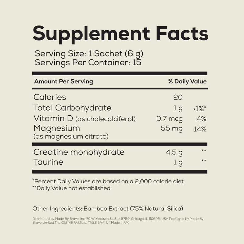 Ancient + Brave True Creatine+ Packets 15 x 6g | Monohydrate Creatine Supplement With Taurine, Magnesium and Vitamin D, Women's Creatine Powder for Energy and Performance Sachets (75g)