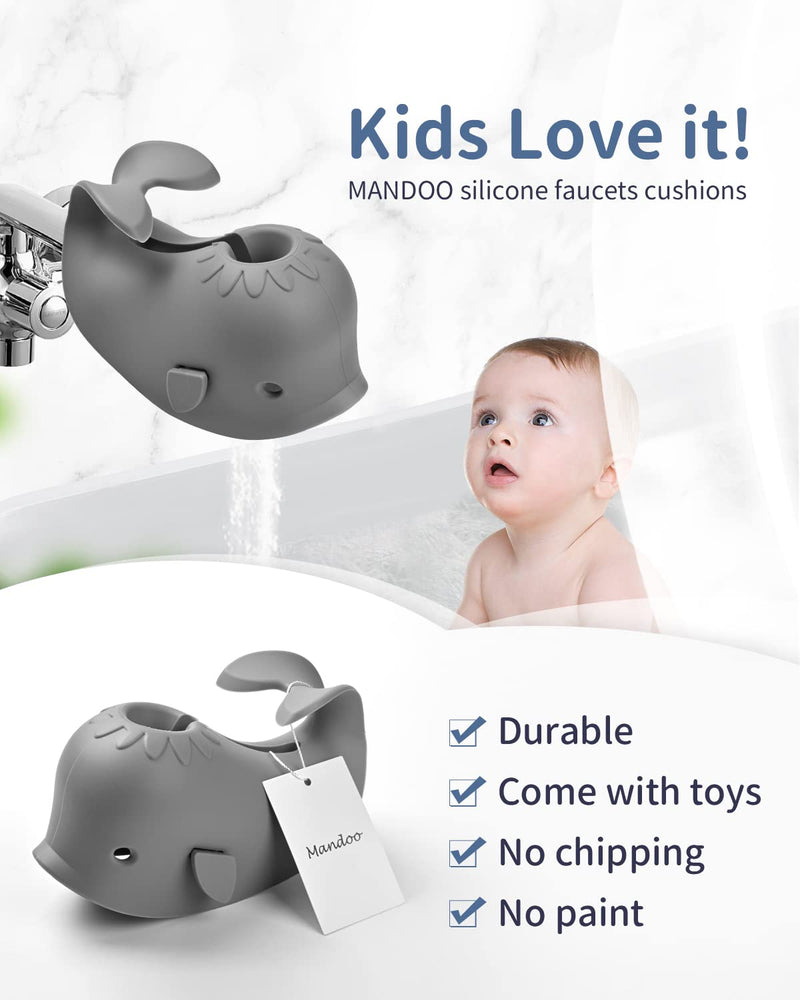 Mandoo Faucet Cover Bathtub Baby, Bath Spout Cover for Baby, Bath Faucet Cover for Kids, Tub Spout Cover Bathtub Faucet Cover Kids Safety, Protection Baby Universal Bath Silicone Toys Whale Grey - BeesActive Australia