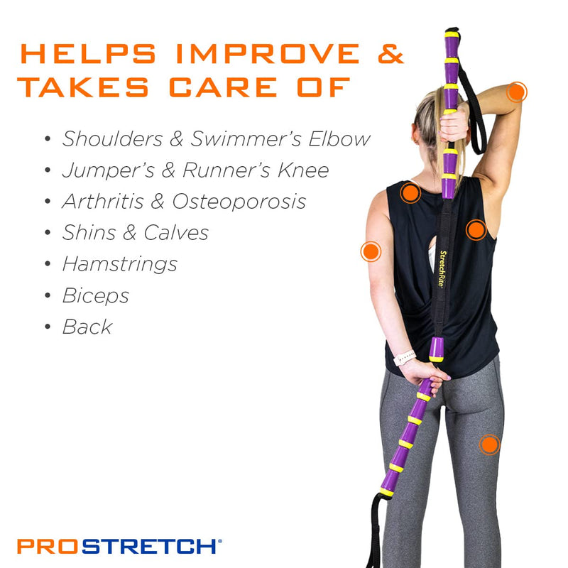 StretchRite Physical Therapy Full Body Stretching Strap with Patented Easy Grip Handles for Sore and Tight Muscles, Includes Coaching Guide (Purple/Yellow) Purple/Yellow