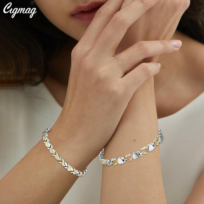 Magnetic Bracelets for Women Titanium Bracelet Strength Magnet with Adjustable Tool (2 PCS) Silver Gold Fish Tail - BeesActive Australia
