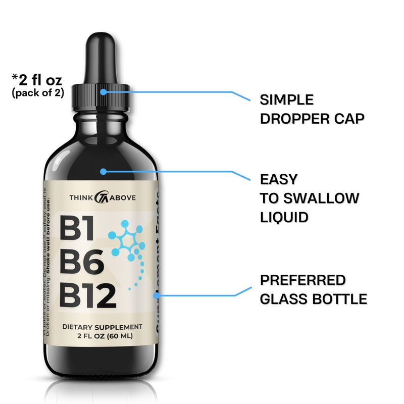 Think Above B1 B6 B12 Vitamin Liquid Drops - Nerve, Energy, Brain Support Supplement - Fruity-Like Flavor - Methylcobalamin, Thiamine, Pyridoxine (2) 2