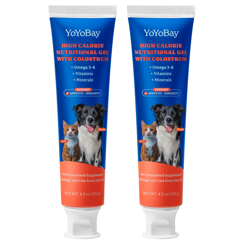 2 Pack Colostrum Nutritional Gel for Dog & Cat - High Calorie Supplement for Senior Dogs Cats, Stimulate Appetite for Cats, Immune Support, Dog Cat Weight Gainer, Elderly Pets Supplement Pack of 2