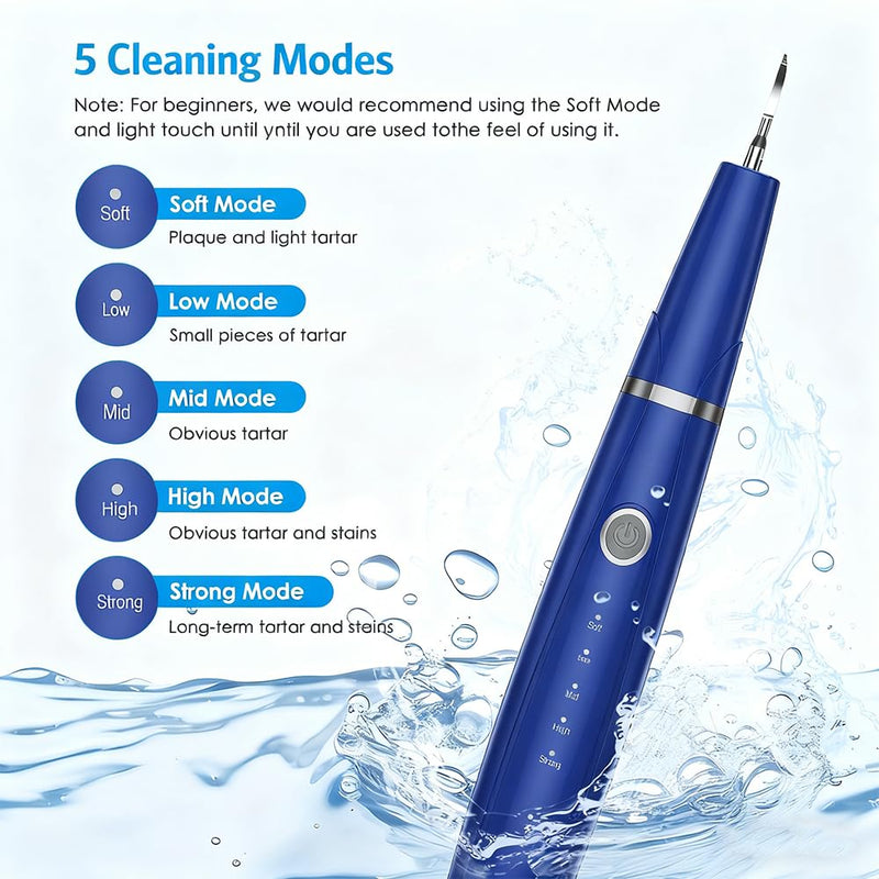 AMIR Ultrasonic Pet Plaque Remover, Electric Teeth Cleaning Kit for Dogs & Cats with 5 Modes, LED Light, IPX6 Waterproof, USB Rechargeable Toothbrush Cleaner for Dogs Cats (Blue)