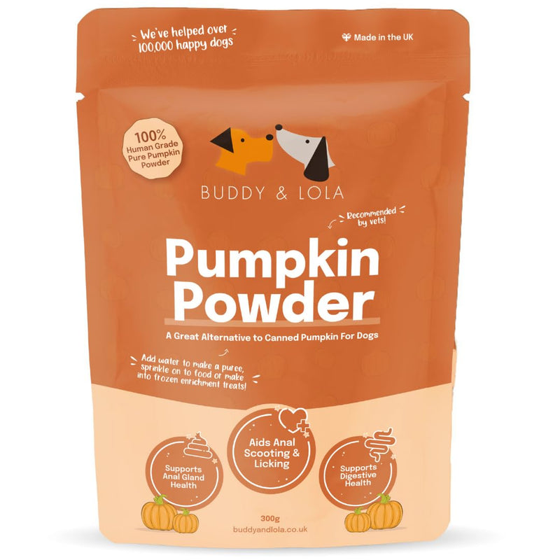 Buddy & Lola 100% Natural Pumpkin Powder For Dogs, Canned Pumpkin Alternative, High Fibre Supplement, Easy To Use Puree For Dogs UK 120g