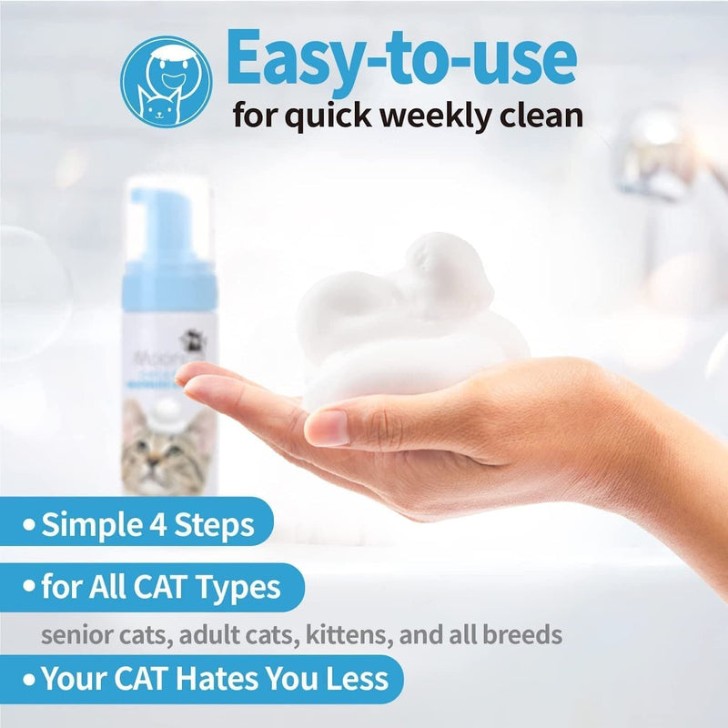 Mooncat Waterless Cat Shampoo+Cat Brush, Licking Safe Dry Shampoo for Cats, No Rinse Foam Cat Bath, Grooming for Cat, Kitten Sensitive Skin, Dander Reducing, Paraben Free, pH Balanced (5 oz) short hair - BeesActive Australia