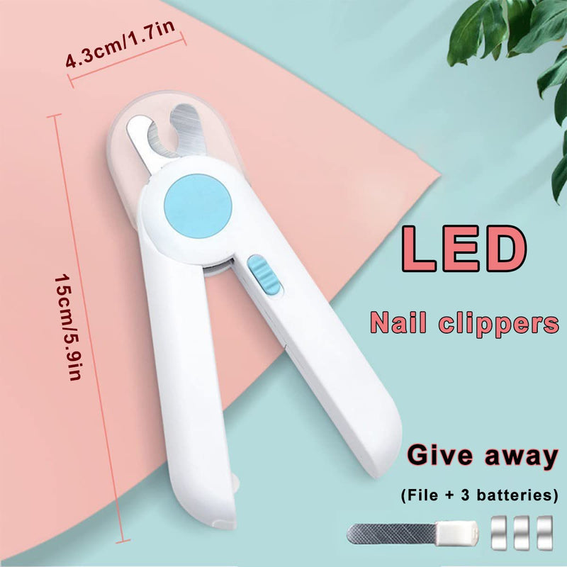 EPROICKS nail clippers with LED light for dogs and cats, claw scissors for cats and dogs, with nail file and splash-proof protection device, for medium and small pets, claw care blue - BeesActive Australia