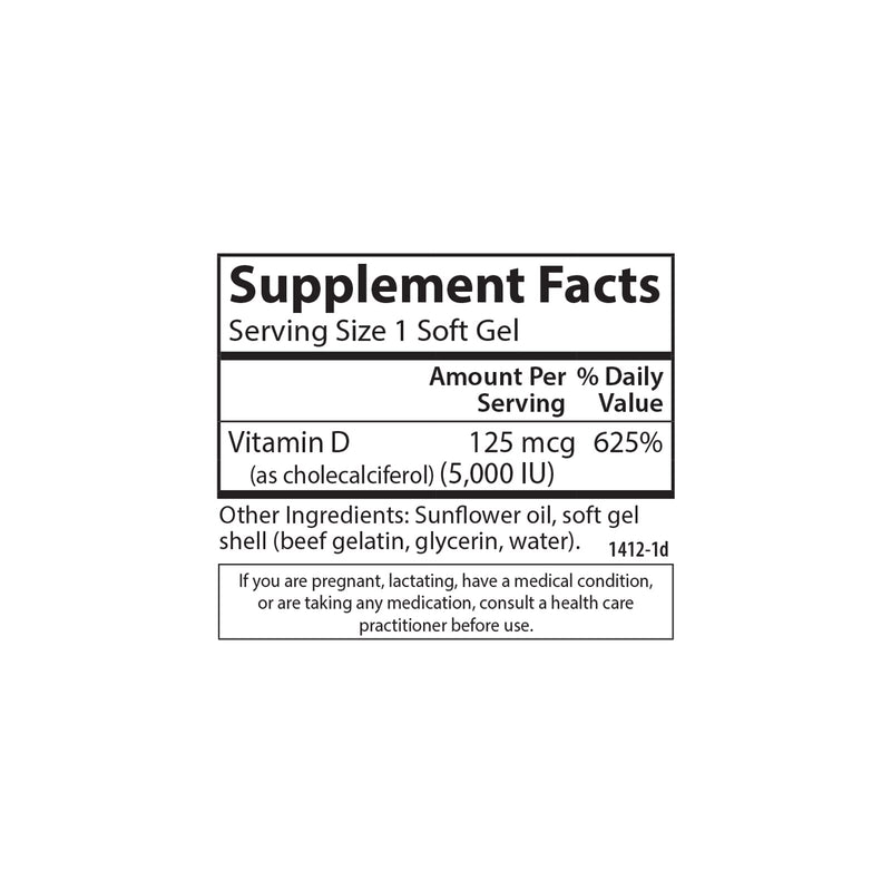 Carlson Vitamin D3 5,000 IU, Bone Health, 360 Soft Gels 360 Count (Pack of 1)