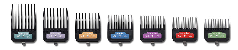 Andis 33655 Premium Clip Animal Comb Set – Built with Plastic, Includes 7 Color Coded Combs of Different Sizes, Metal Clip to Attach Comb - Fits Ultra Edge & Ceramic Edge Blades, Multicolor - BeesActive Australia