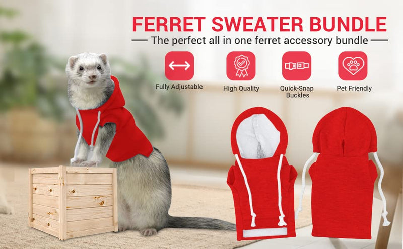 Red Ferret Sweater, Harness, and Leash Set - Ferret Clothes- Ferret Accessories - Clothes for Ferrets - Ferret Stuff - Hoodies for Ferrets - Ferret Accessories red - BeesActive Australia