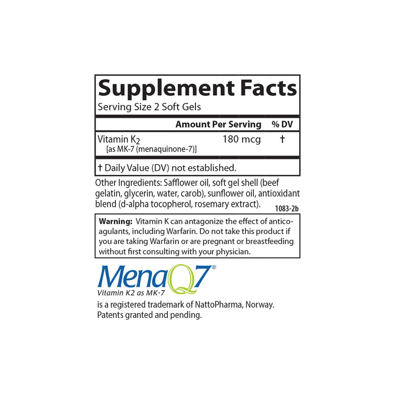 Carlson - Vitamin K2 MK-7 (Menaquinone), 180 mcg, Bone Support, Calcium Bioavailability, K2 Vitamin, Vitamin K-2, 180 Softgels - BeesActive Australia