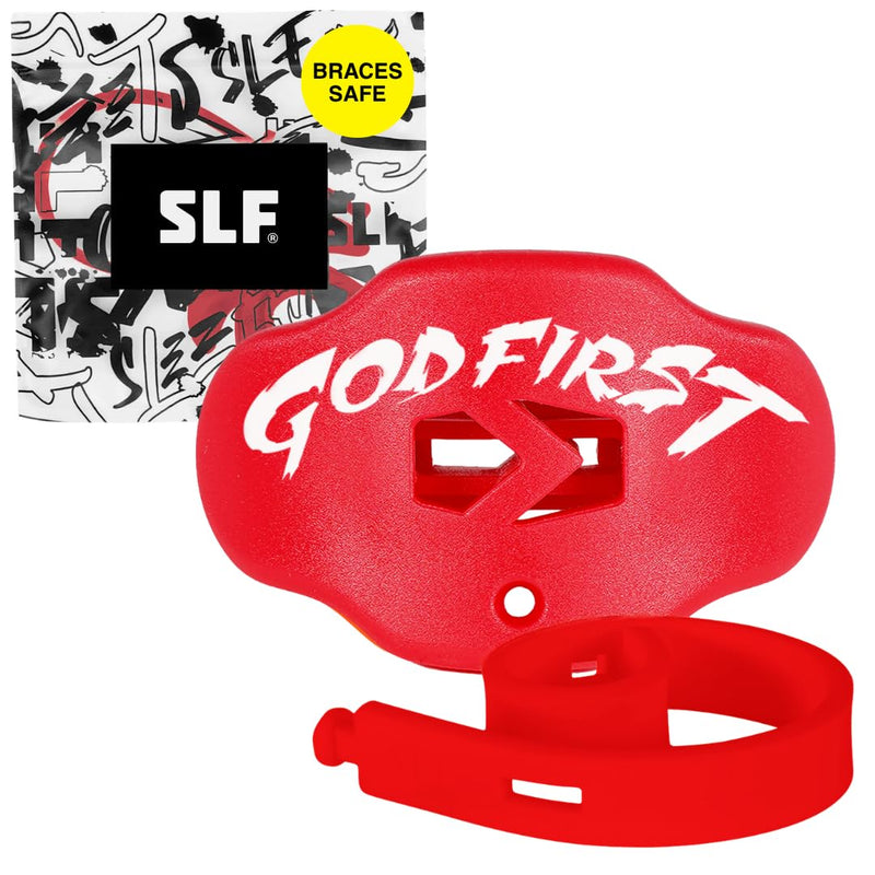 Youth Football Mouth Guard – Lip Guard Mouthpiece with Strap – Comfortable Fit – Sleefs God First Red - BeesActive Australia