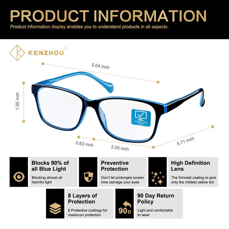 K KENZHOU Blue Light Blocking Glasses/Computer/Gaming/TV/Phones Glasses with Spring Hinges, Anti Eyestrain & UV Glare, Ease Dry Eye, Headache, Blurry Vision, for Men & Women (2 Pack) Twilight and Blue - BeesActive Australia