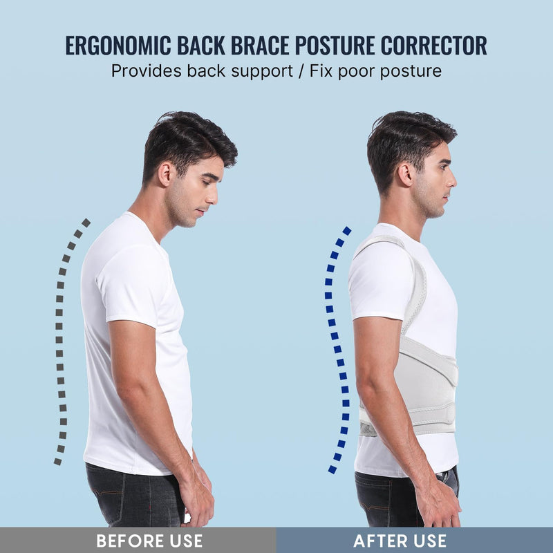 Adjustable Posture Corrector Belt for Women and Men, Back Brace Support, Shoulder Straightener Pain Relief Hunchback Correction, Grey (Medium)