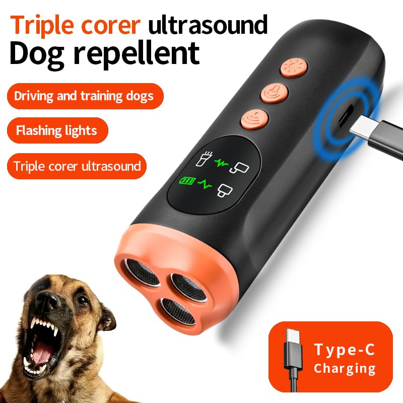 Dog Bark Deterrent Device | 33ft Range Anti-Bark & Anti-Bite Device | Triple Ultrasound + Dual-Mode Light | Safety Lock + Portable Charging | Outdoor Dog Training & Protection