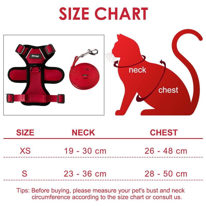Cat Harness with Leash Escape-Proof Cat Leash Set Adjustable Soft Kitten Vest with Reflective Strips Chest Harness for Small Kittens (Red, XS) Red - BeesActive Australia