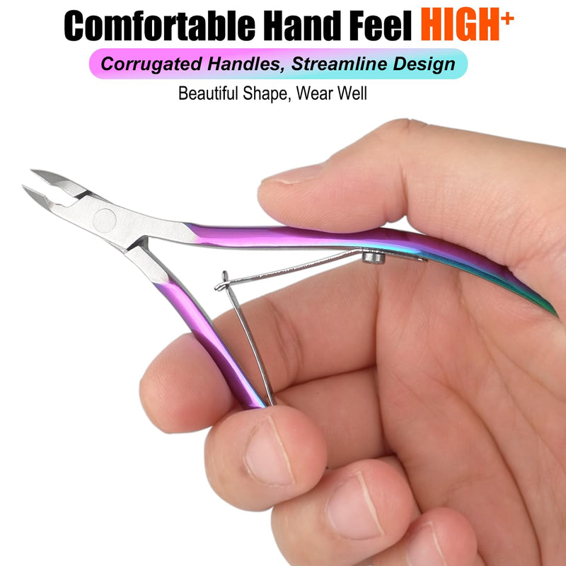 LePinko Professional Cuticle Trimmer with Cuticle Pusher, Super Labor-saving Dead Skin Nippers, Sharp Hangnail Remover for Fingernail Toenail, Pedicure Manicure Nail Care Tool for Women Men, 7mm Jaw Rainbow Color - BeesActive Australia