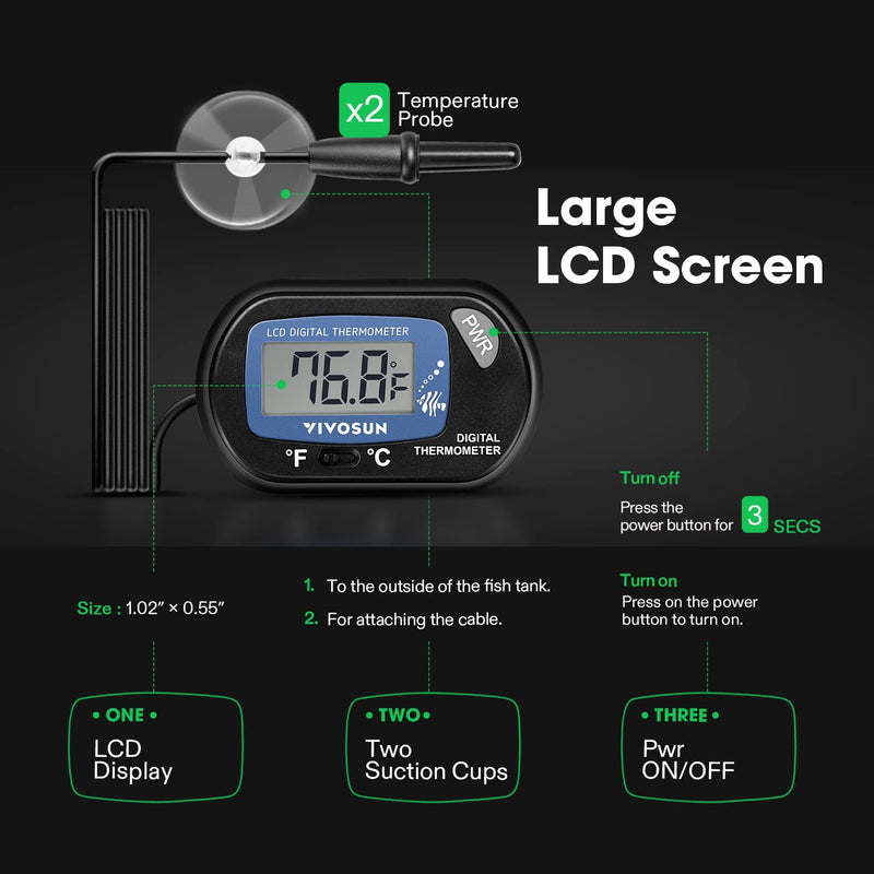 VIVOSUN 4-Pack LCD Digital Aquarium Thermometer Fish Tank Water Terrarium Temperature with Suction Cup for Turtle 4 packs - BeesActive Australia