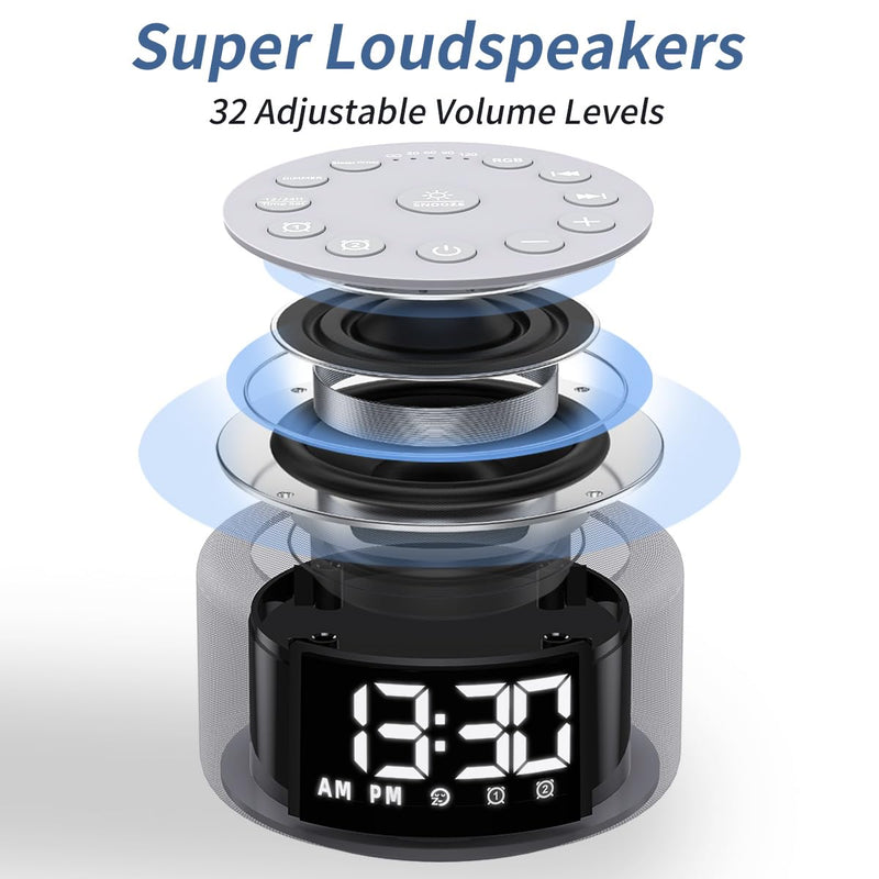 Sound Machine Night Light White Noise Brown Noise Machine Alarm Clock with Dual Alarms Backup Battery 30 Sleeping Sounds for Baby Kids Adults 32 Level Volume 5 Timers 15 Wake Up Sounds Memory Function Grey F4 - BeesActive Australia
