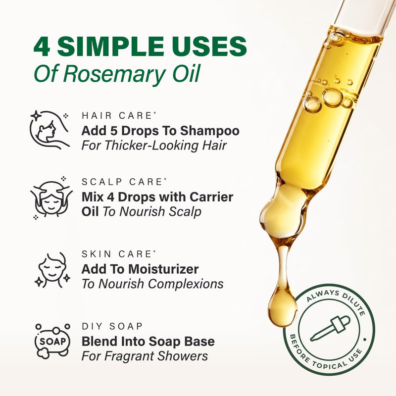 KUKKA Rosemary Essential Oils - 4 Fl Oz - for Hair, Skin, Diffuser, Aromatherapy & DIY Soap Making Scent 4.00 Fl Oz (Pack of 1)