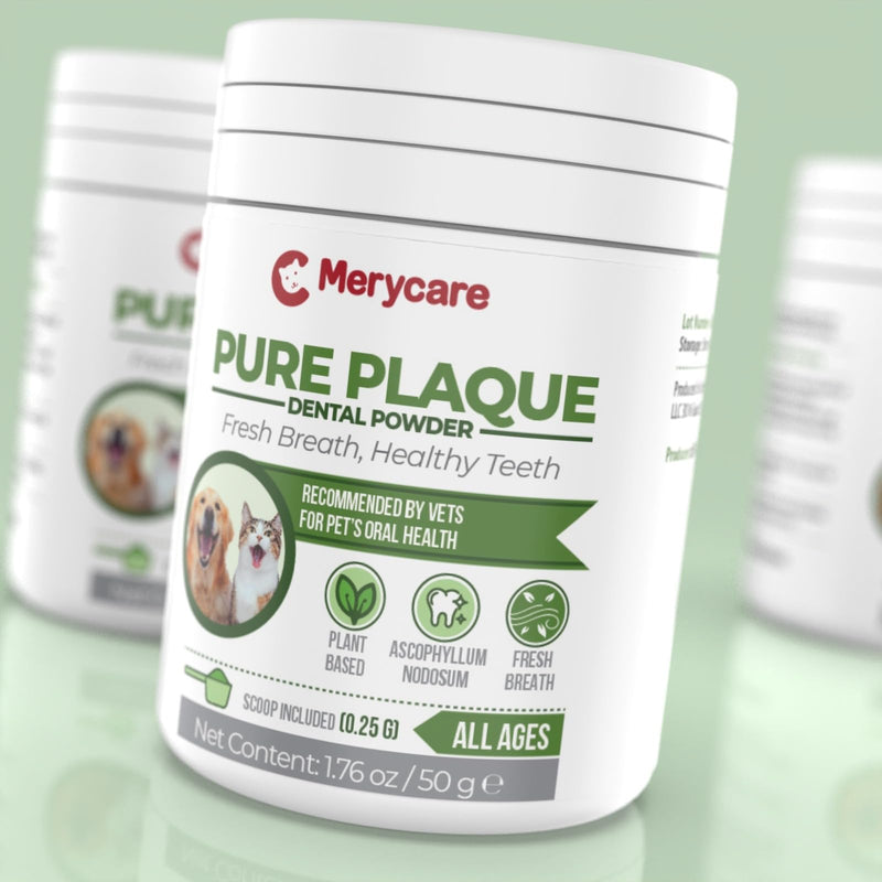 Pure Plaque Off Vet-Approved Dental Powder for Dogs & Cats | 100% Natural Teeth Cleaner with Seaweed | Plaque & Tartar Remover | Freshens Breath | No Brushing Needed (50g)