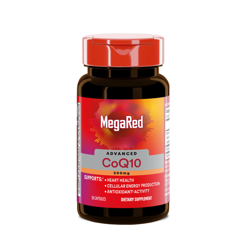 MegaRed Advanced CoQ10 200mg, Heart Health & Cellular Energy, 30ct | Power Antioxidant, Protects Against Free Radicals, No Added Color or Sugar, Fast releasing capsules, Coenzyme Q10, Calcium 30 Count (Pack of 1)