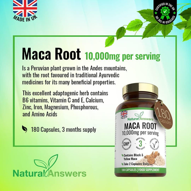 180 Maca Root Capsules with Ginseng & Black Pepper - (6 Months Supply) Vegetarian Supplement - UK Manufactured 5000mg - BeesActive Australia