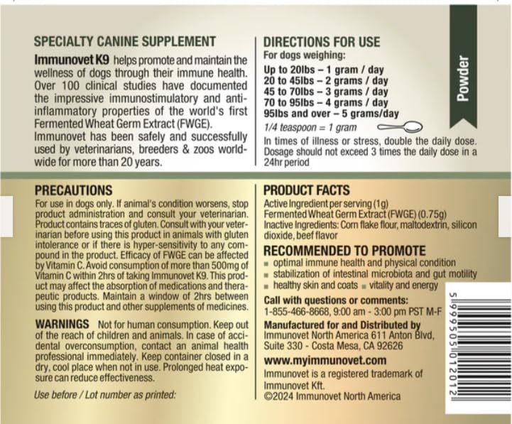 Plant-Based Dog Supplement Powder | Fermented Wheat Germ Extract | Boosts Immunity, Gut Health & Energy | Natural Pet Supplement for All Dog Ages | Non-GMO, Vet Trusted, Safe Formula- 90g Powder 90G