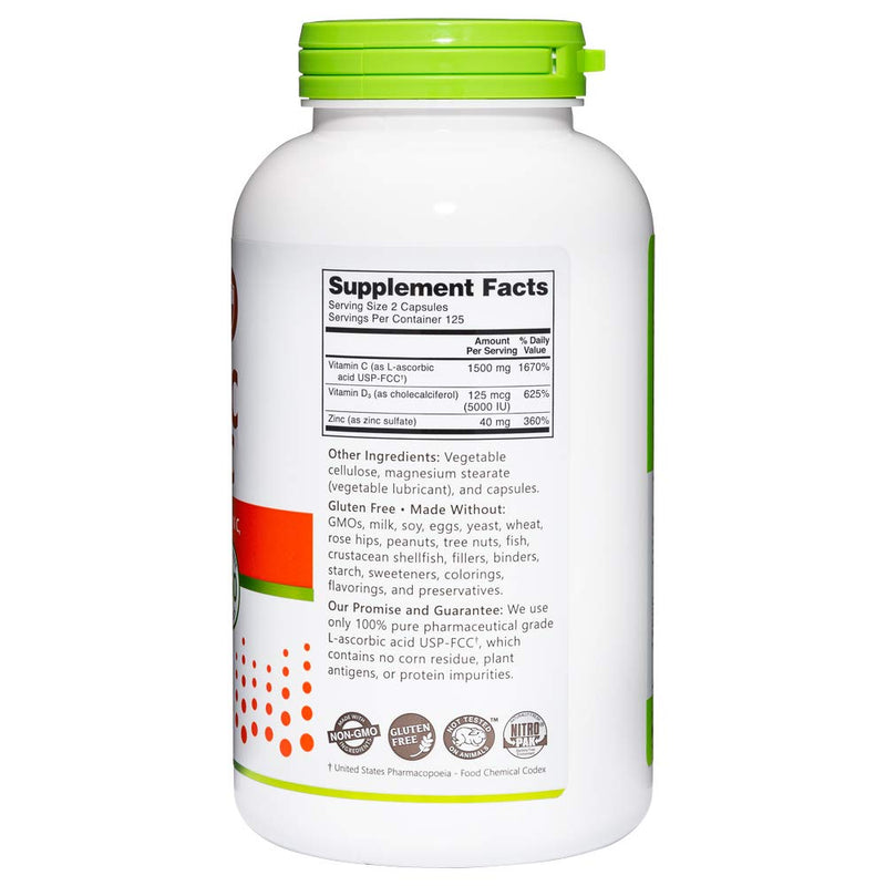 NutriBiotic – Vitamin C + Vitamin D3 & Zinc, 250 Capsules | Potent, Comprehensive Immune Support | Essential & Antioxidant Daily Supplement | Gluten & GMO Free (Pack of 2) 250 Count (Pack of 2)