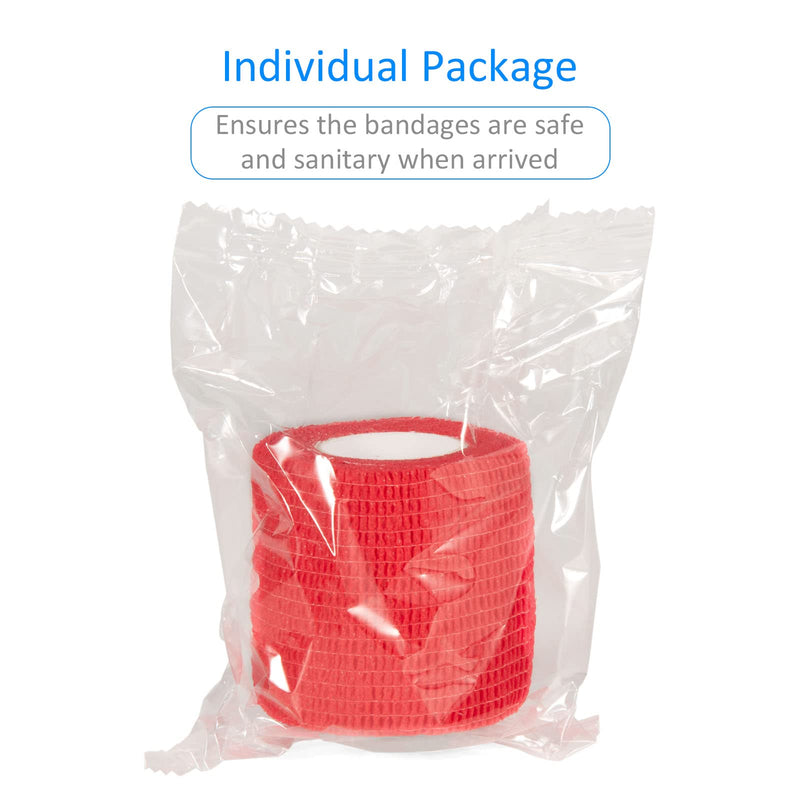 24 Pack Self Adherent Cohesive Wrap Bandages Non Woven Cohesive Bandage Elastic Self Adhesive Bandage Wrap Sports Athletic Tape First Aid Tape for Wrist Ankle Pet Vet Wrap Grip Cover 2 inch (Red) 24Pcs Red - BeesActive Australia
