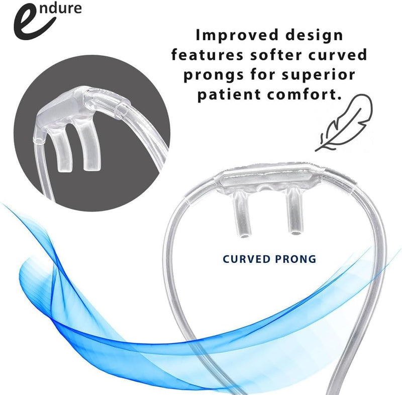 Endure Soft Nasal Oxygen Cannula with Oxygen Supply Tubing, Latex-Free, 7 Ft, Pack of 5 (Adult, Curved Prong) Adult, Curved Prong