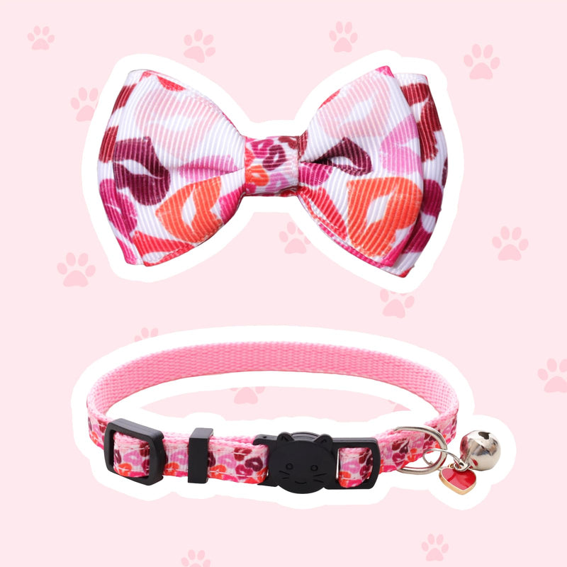 2Pcs Valentine's Day Cat Collars Holiday Breakaway Loving Heart Kitty Kitten Collars Breakaway Cat Bowtie Collars Red Pink Heart Pattern Collars with Cute Bow Tie Bell for Cats Kittens Valentine's Day Pattern 7.5''-11'' - BeesActive Australia