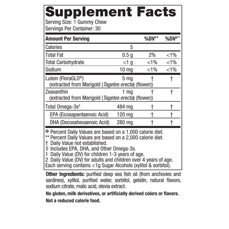 Nordic Naturals Kids Eye Health Gummies w/ 484mg Omega-3 + Lutein, 30 Count | Eye health gummies with 484mg omega-3s, lutein & zeaxanthin. Supports vision & blue light protection. 30 gummies, 30 servings
