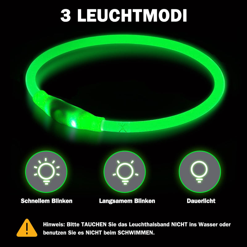 Nepfaivy Luminous Dog Collar USB Rechargeable - Waterproof Dog Collar Luminous with 3 Lighting Modes, Length-Adjustable LED Collar for Small, Medium and Large Dogs (Green) Green - BeesActive Australia