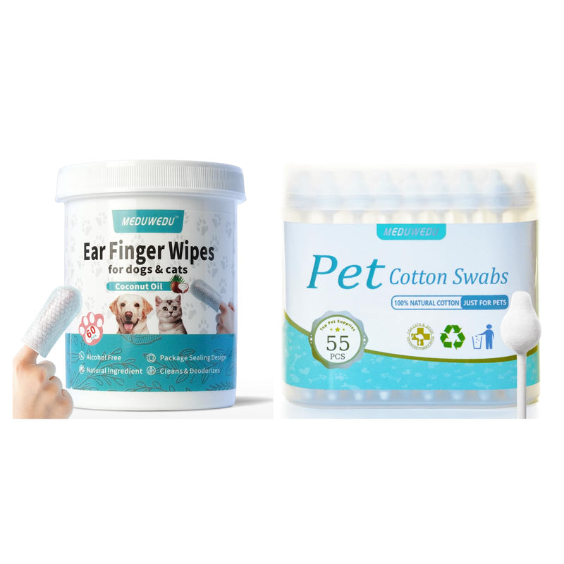 MEDUWEDU Pet Ear Cleaning Combo – Ear Wipes & Cotton Swabs for Dogs & Cats
