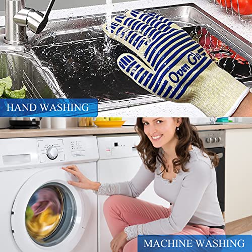 Heat Resistant Oven Gloves with Fingers, Heat Proof Gloves Oven Mitts Blue One Size Fits Most