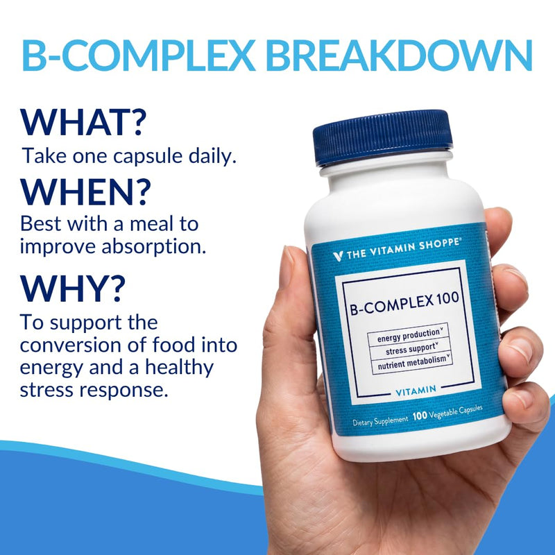 The Vitamin Shoppe B-Complex 100 - Complete B Vitamin Formula | Energy Metabolism & Nervous System | 300 Veggie Caps | High Potency 1 Count (Pack of 1)