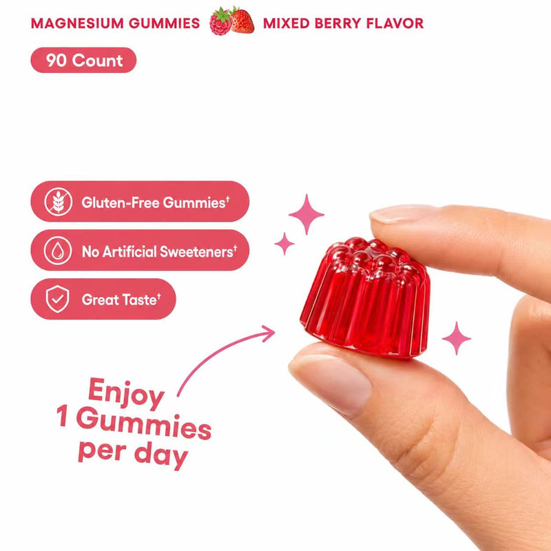 Magnesium L-Threonate Gummies, Natural Berry Flavor, 90 Count, 90 Servings | Magnesium Threonate Gummies with Vitamin D, K2 & Omega-3 Fish Oil - Brain Health, Memory and Sleep Support, Non-GMO 90 Count (Pack of 1)