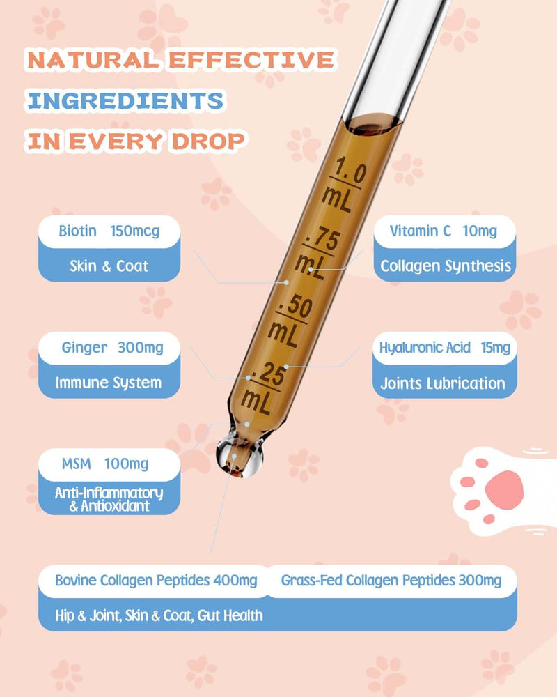 Collagen for Dogs, 60 ML, Roast Chicken Flavor | Grass Fed Dog Collagen, Hip & Joint, Skin & Coat, Digestion, Immune Support, with MSM, Hyaluronic Acid, Biotin