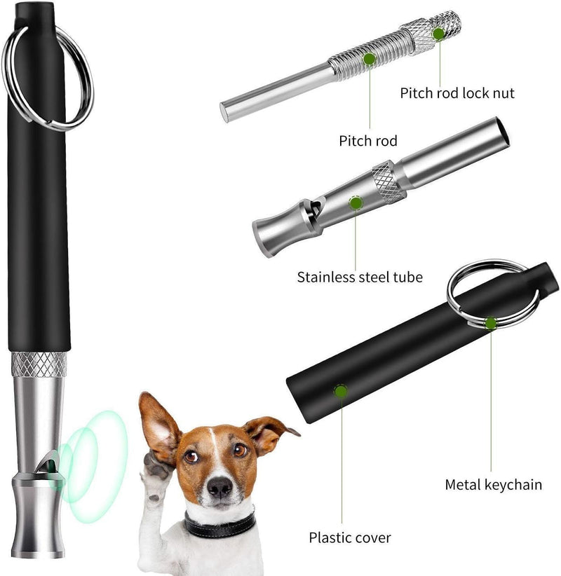 Dog Whistle to Stop Barking, Adjustable Pitch Ultrasonic Training Tool Silent Bark Control for Dogs-2 Free Lanyard Strap with Pack of 2 PCS Pet Whistle (Black) black-2 - BeesActive Australia