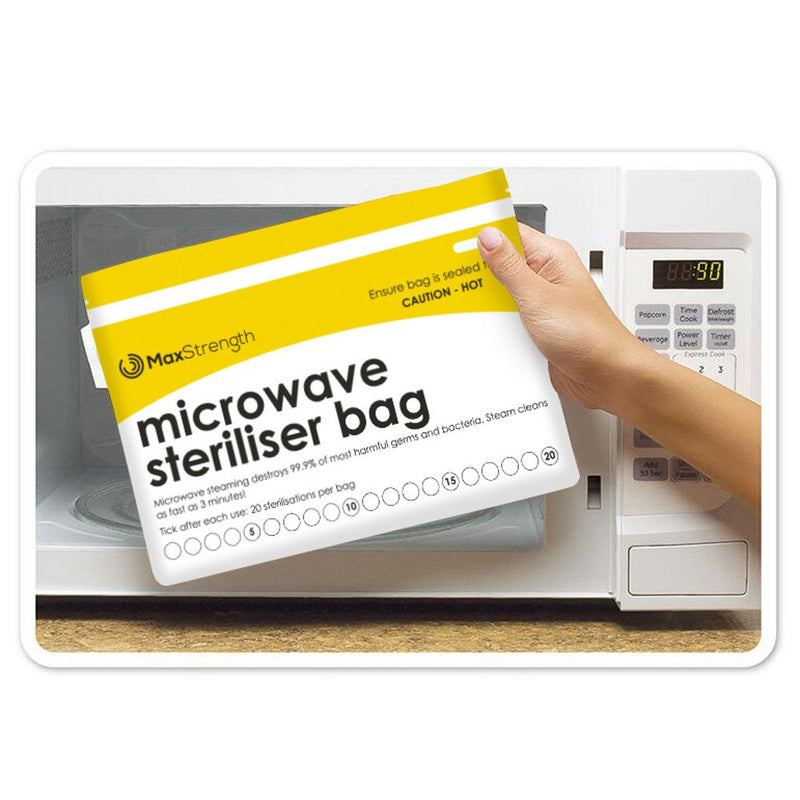 Premium Microwave Sterilizer Bags (20pcs) by Max Strength, Large & Durable Steam Bags for Baby Bottles, Soothers, Teethers & Training Cups, 20 Uses Per Bag & Marking System - BeesActive Australia