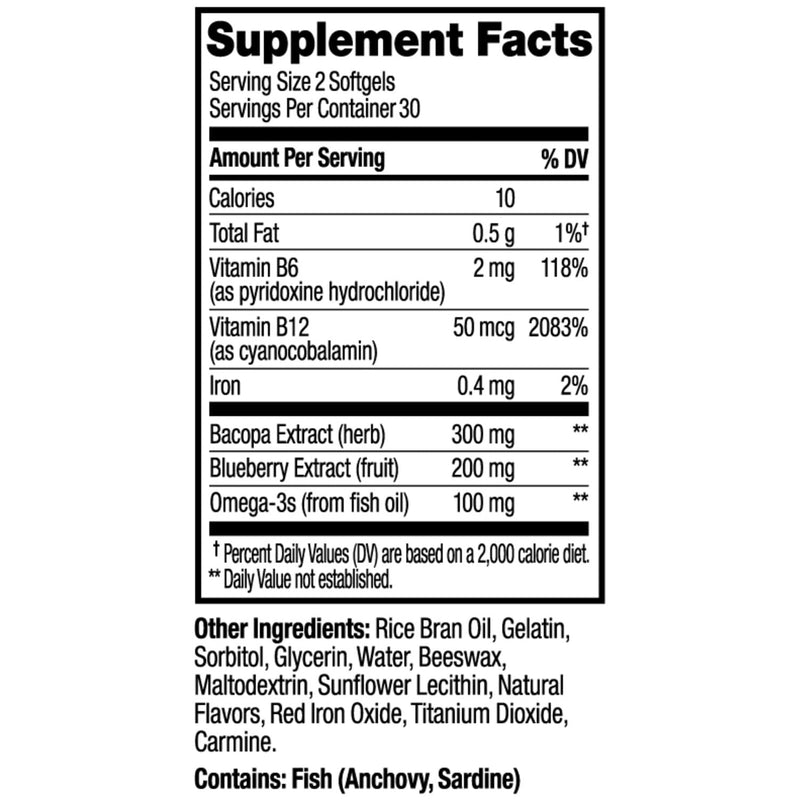 OLLY Ultra Strength Brain Softgels, Omega-3s, Vitamins B6 and B12-60 Count 60 Count (Pack of 1)