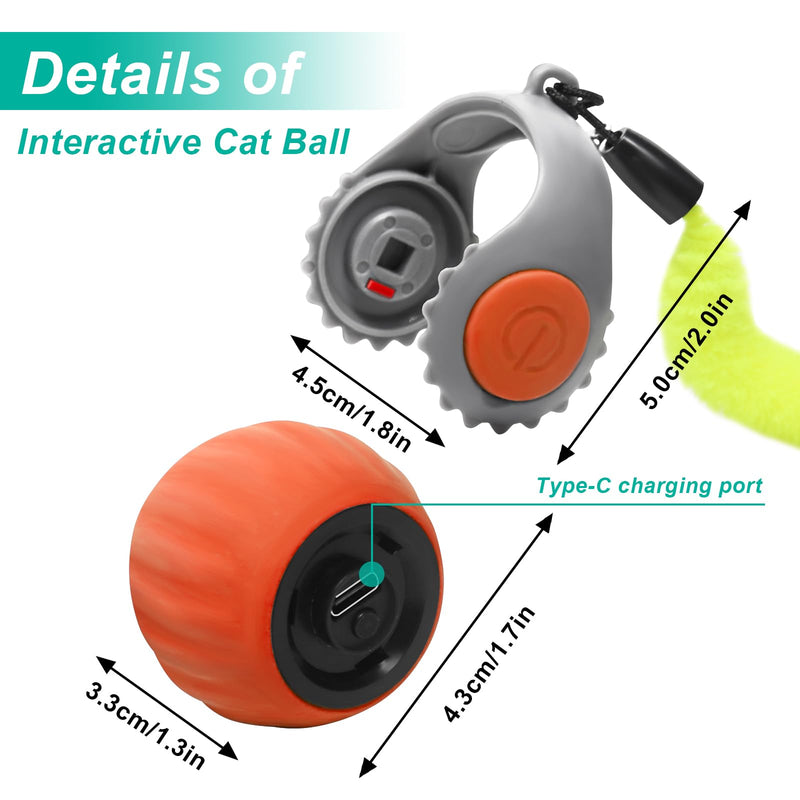 Interactive Cat Ball Toy, Speedy Tail 2.0 Cat Toy, Automatic Moving Ball Toy for Indoor Cat, Anti Depression Pet Toy, Speed Adjustable, Orange - BeesActive Australia
