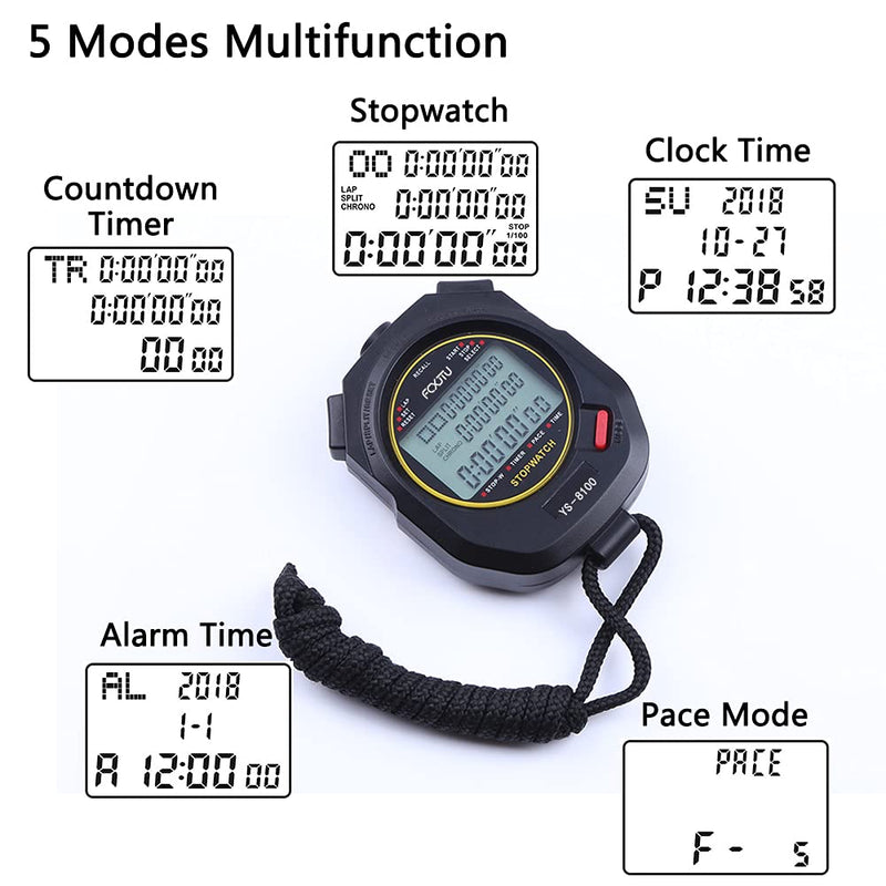 FCXJTU Digital Sports Stopwatch Timer 10/100 Lap Split Memory Stopwatch Calendar Alarm, Pace Mode with 3-Row Extra Large Screen Water Resistant Includes Battery, Lanyard for P.E Referee Coaches Lap100