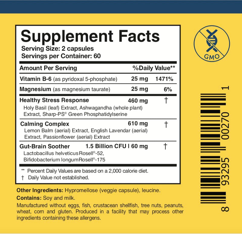 Researched Nutritionals AnxiaEase - Stress, Cortisol Management & Mood Support Supplement - Botanicals, Vitamin B6, Magnesium & 'Psychobiotic' Probiotic Strains (120 Capsules)