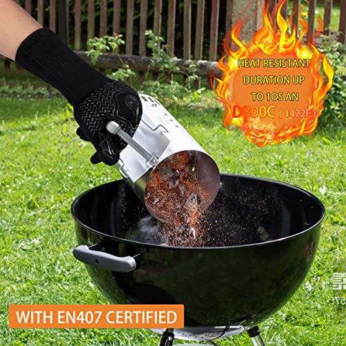 BBQ Gloves 1472F Heat Resistant Non-Slip Silicone 13.5in (Black) Black