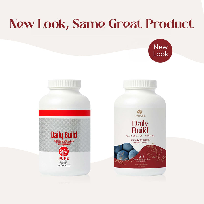 Pure Daily Build | 120 Capsules | Advanced Multivitamin Supplement | Vitamins, minerals & superfruits with Optisorb Blend | Supports overall wellness for the whole family