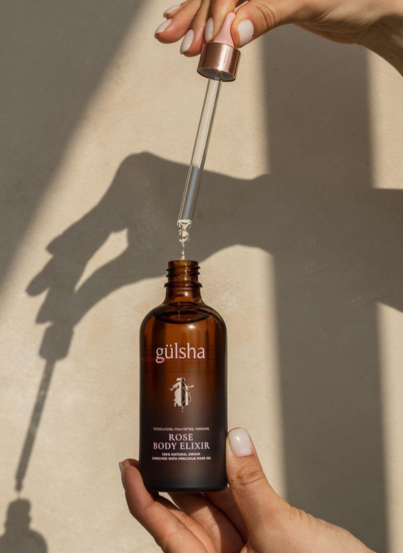gülsha Rose Body Elixir – Luxurious Rose Body Oil 100 ml / 3.38 Fl Oz, Deep Moisturizing, Firming & Nourishing with Vitamins A, D, E & Omegas, Jojoba Oil, Baobab Oil