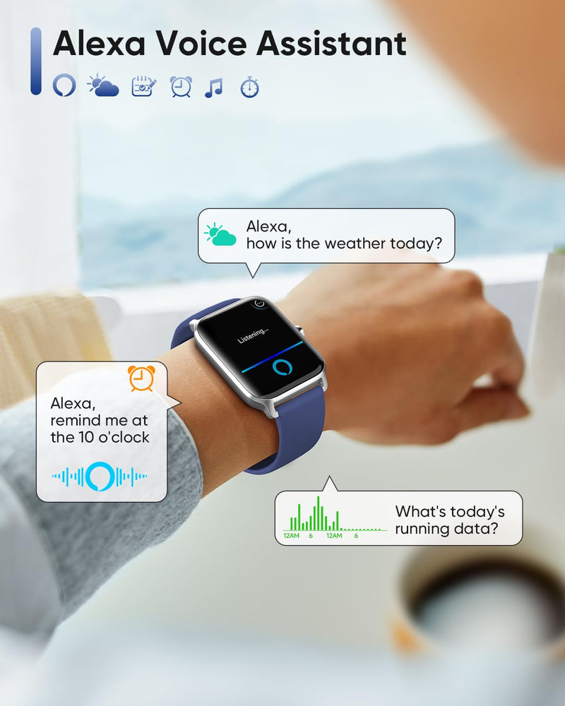 Fitpolo Smart Watch for Men Women Android, Alexa Built-in [1.8" HD Screen] IP68 Waterproof Fitness Watch Bluetooth Call for Android & iPhone with Heart Rate/Sleep/SpO2 Monitor Blue