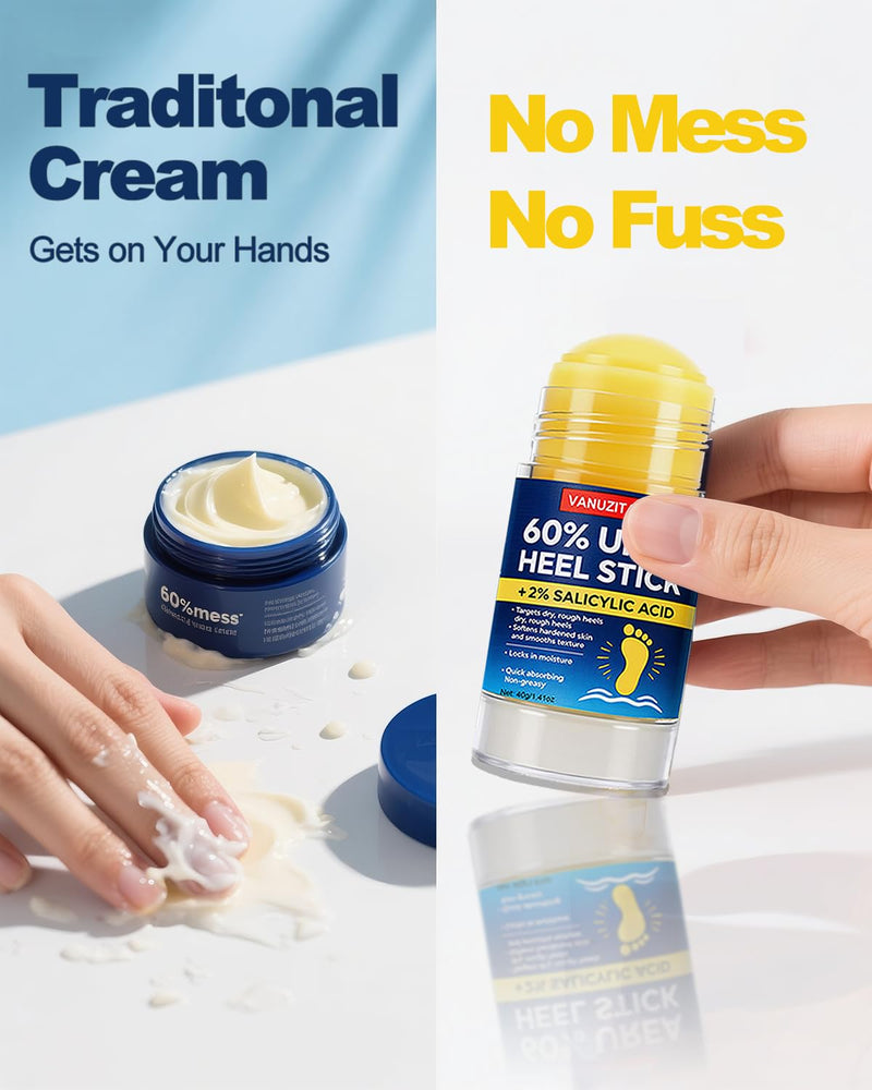 Urea Cream 60 Percent with 2% Salicylic Acid, Maximum Strength Foot Cream for Rough, Dry Cracked Feet Hands and Elbows, Urea Stick Callus Remover Skin Softener Hydrating Balm 2 Pack (1.41oz Each) 1.41 Ounce (Pack of 2)